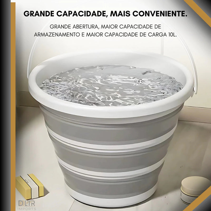Balde Dobrável Retrátil 10Lt Silicone Plástico Camesa Flexível
