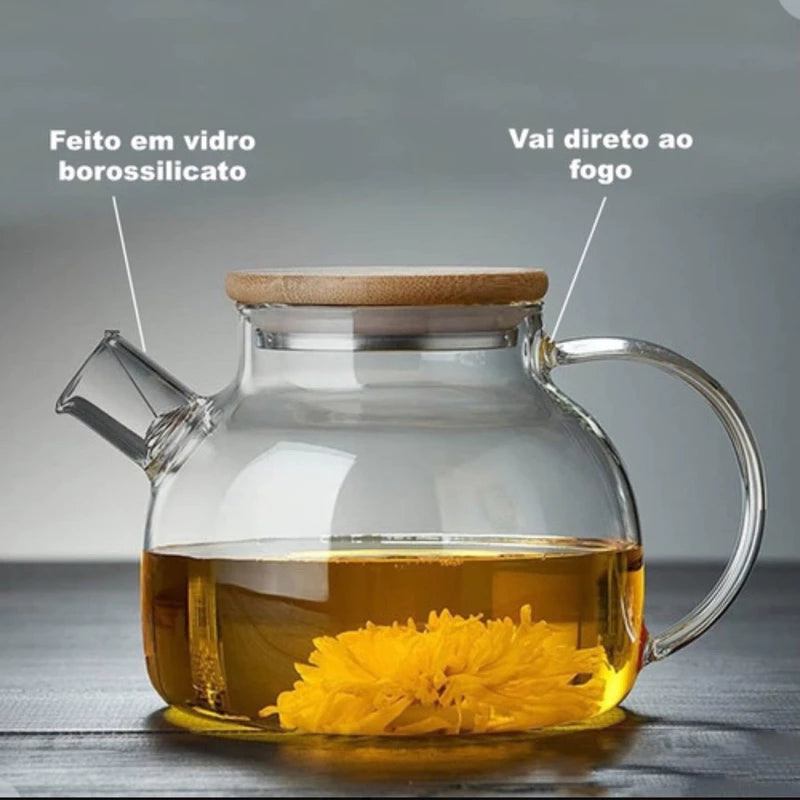 cVidro Borossilicato com Infusor e Tampa Bambu