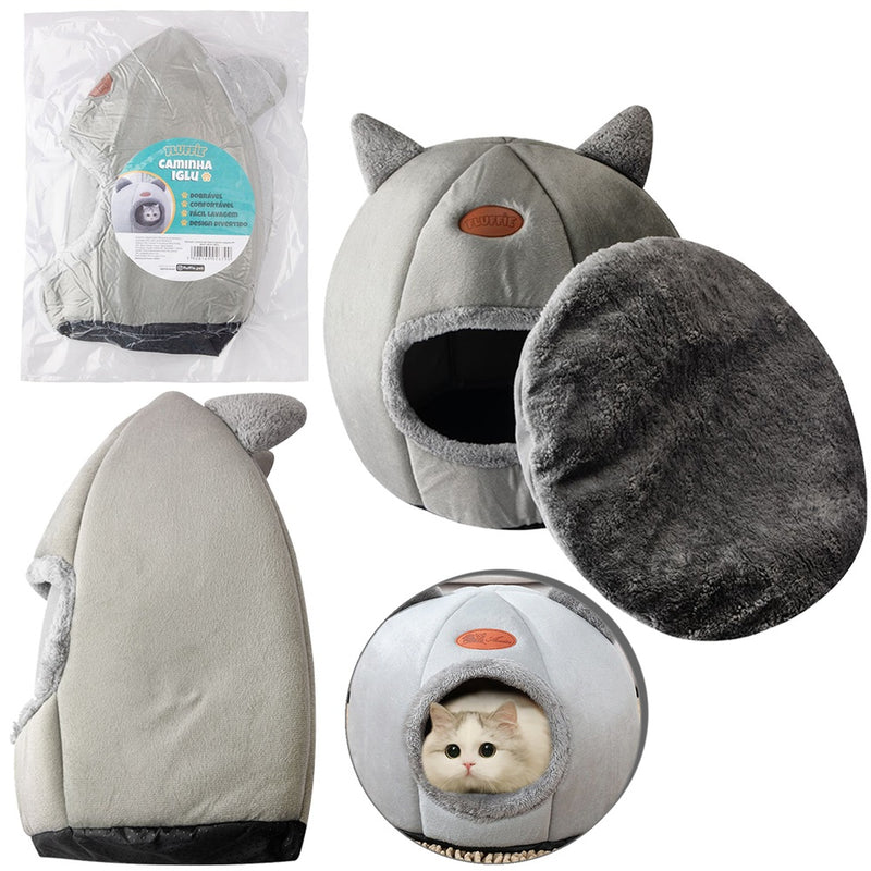 CAMA IGLU DE PELUCIA PARA CACHORRO E GATO