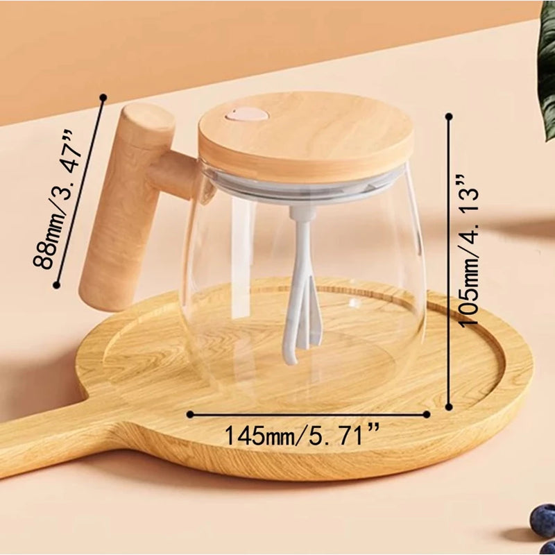 Caneca Auto Agitadora De Café Com Cabo De Madeira 400ml Elétrica