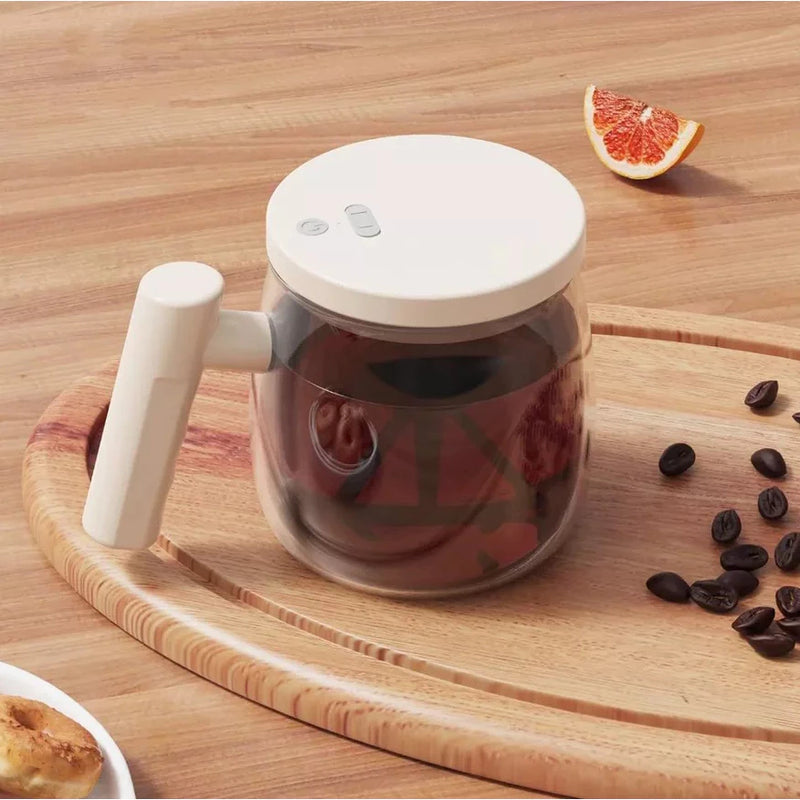 Caneca Auto Agitadora De Café Com Cabo De Madeira 400ml Elétrica