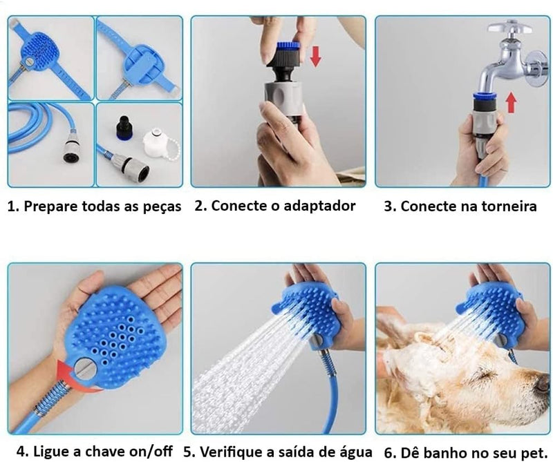 DUCHA MANGUEIRA COM ESCOVA PARA BANHO PET