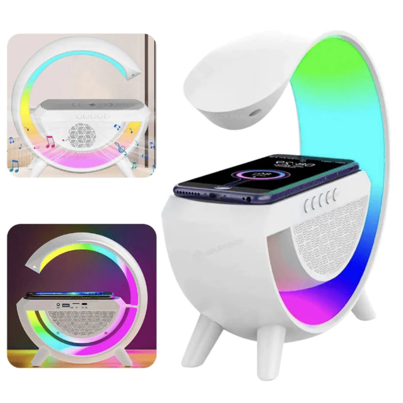Luminária Rgb Caixa Som G Speaker Carregador Indução Relógio