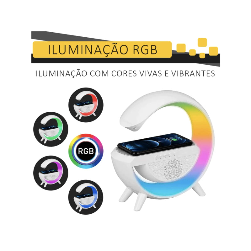 Luminária Rgb Caixa Som G Speaker Carregador Indução Relógio