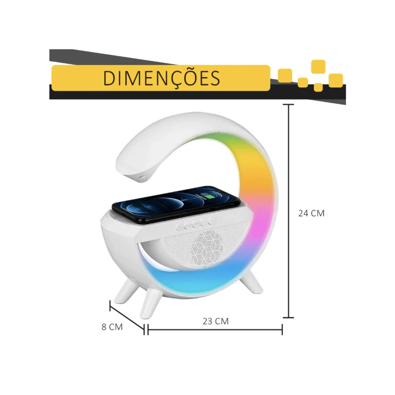 Luminária Rgb Caixa Som G Speaker Carregador Indução Relógio
