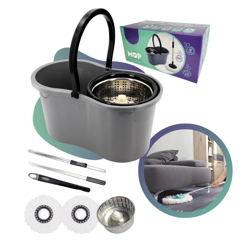 Mop Esfregão Giratório Centrifuga Inox e Cabo Inox de Microfibra