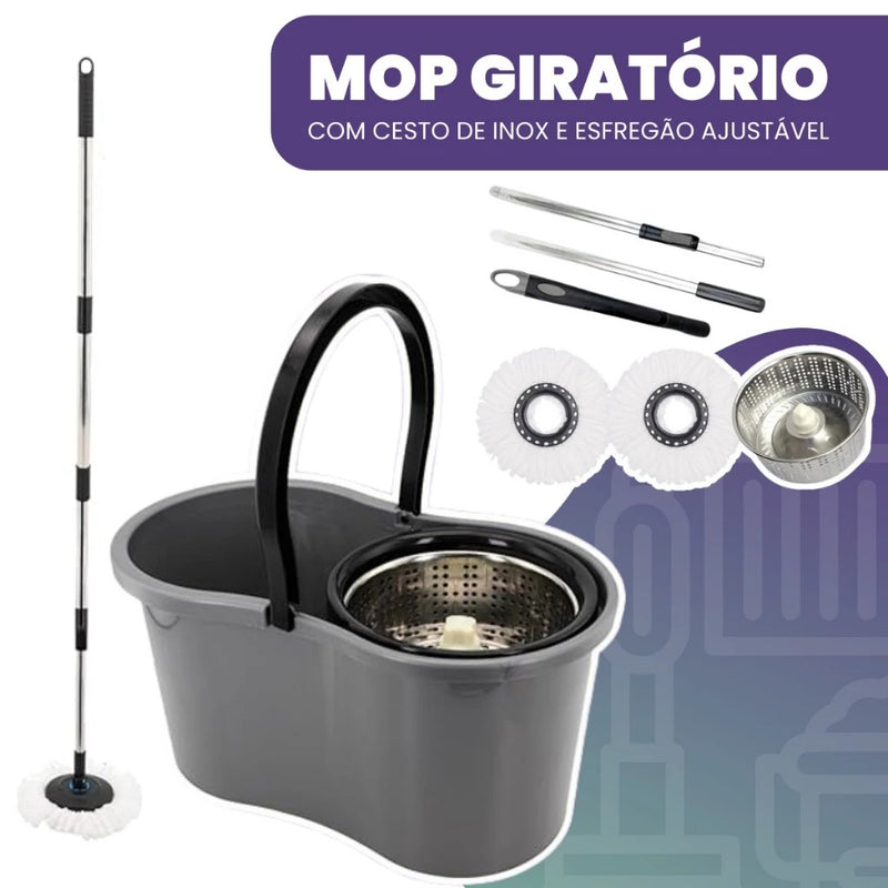 Mop Esfregão Giratório Centrifuga Inox e Cabo Inox de Microfibra