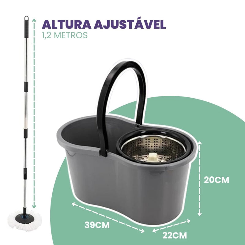 Mop Esfregão Giratório Centrifuga Inox e Cabo Inox de Microfibra
