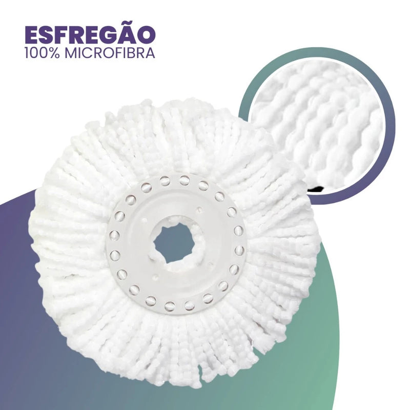 Mop Esfregão Giratório Centrifuga Inox e Cabo Inox de Microfibra