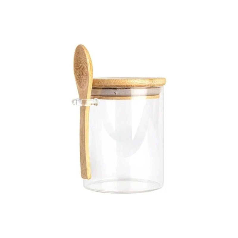Kit 4 Potes Hermético de Vidro C/ Colher em Bambu 300ml