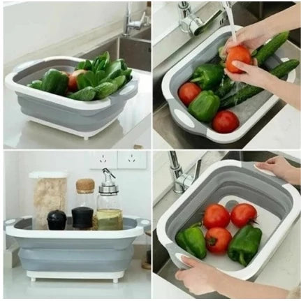 Tábua Bacia Cesta Retrátil Silicone Multifuncional Cozinha 3 em1