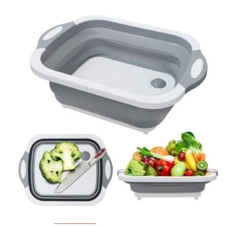 Tábua Bacia Cesta Retrátil Silicone Multifuncional Cozinha 3 em1