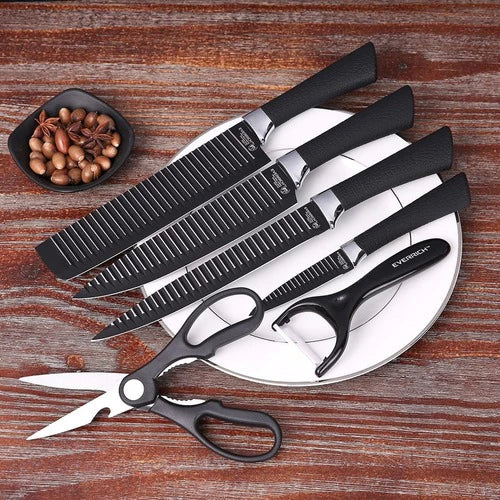 Jogo kit 6 peças Facas Descascador Tesoura e Faca de Churrasco Profissional Antiaderente