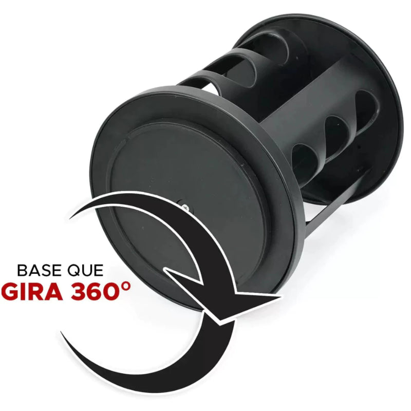 Porta Temperos Giratório Com 9 Potes De Vidro Tampa Dosadora Preto