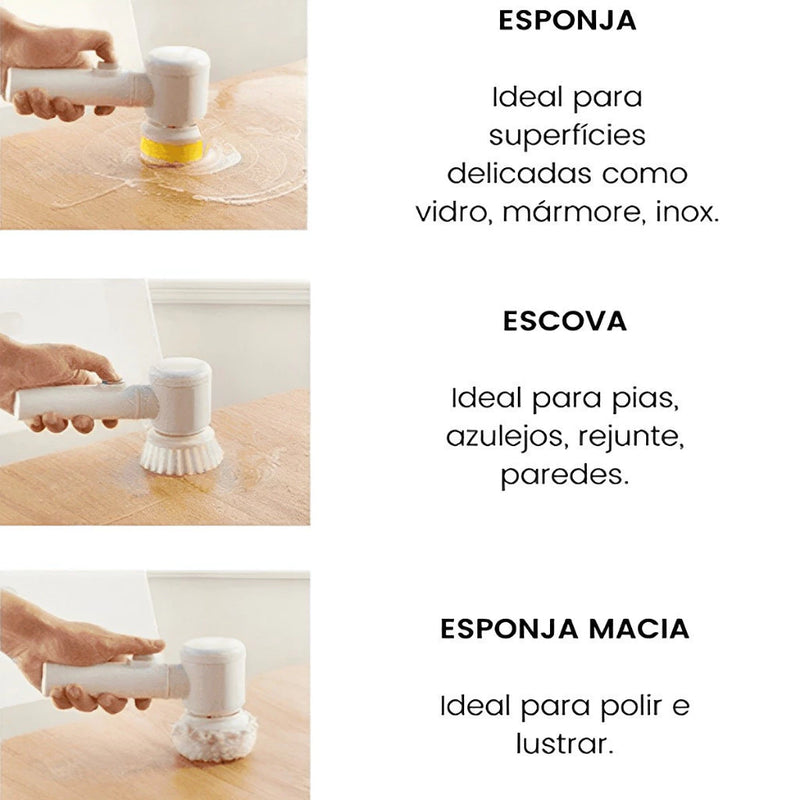 Escova Eletrica de Limpeza 5 em 1 Sem Fio
