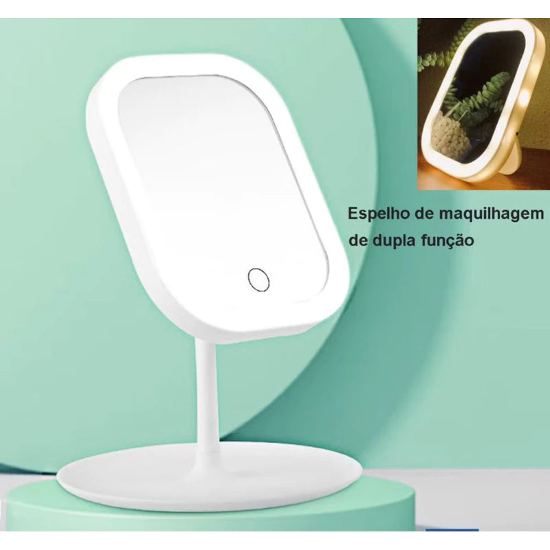Espelho De Mesa Inteligente Com Luz DeLed Portátil Dobrável Ajustável