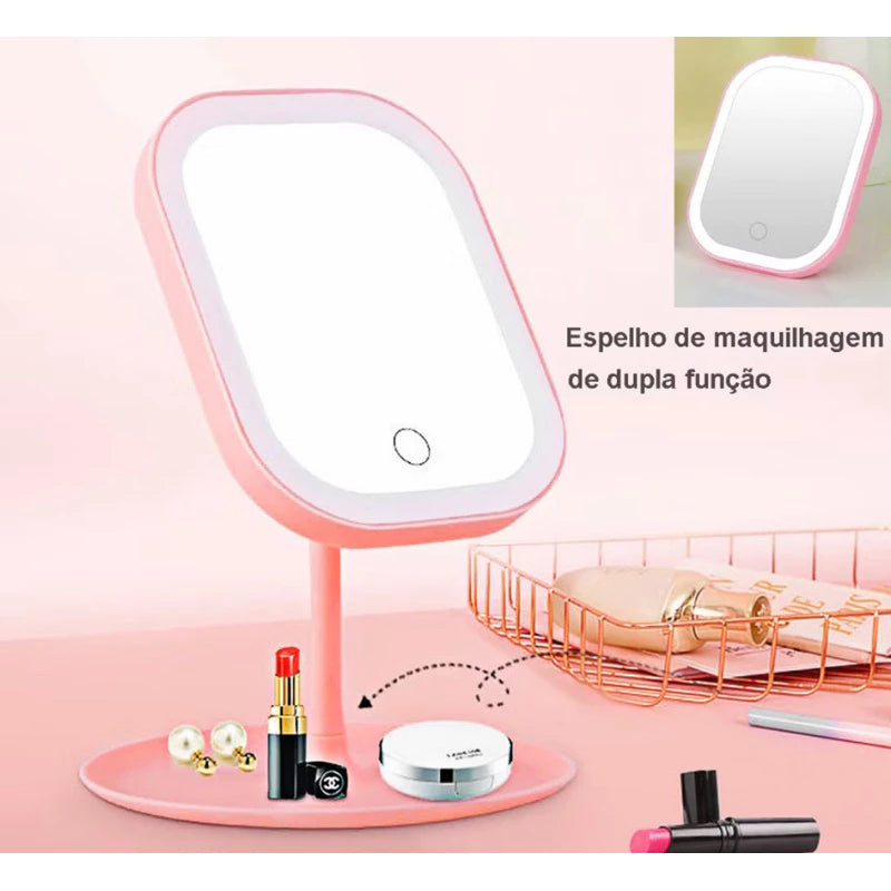 Espelho De Mesa Inteligente Com Luz DeLed Portátil Dobrável Ajustável