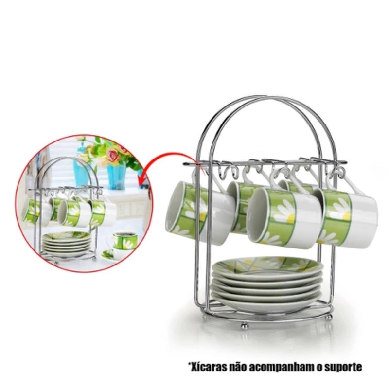 Suporte Porta Xícaras De Café Chá Mesa Armário Com 6 Ganchos